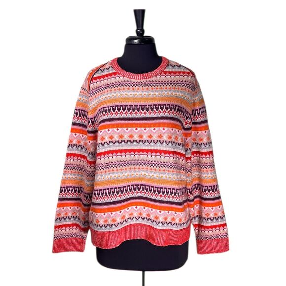 J.Crew Women’s Sweater 2X Fair Isle Lambswool Stretch Cropped Knit Pullover NWT - Picture 1 of 8
